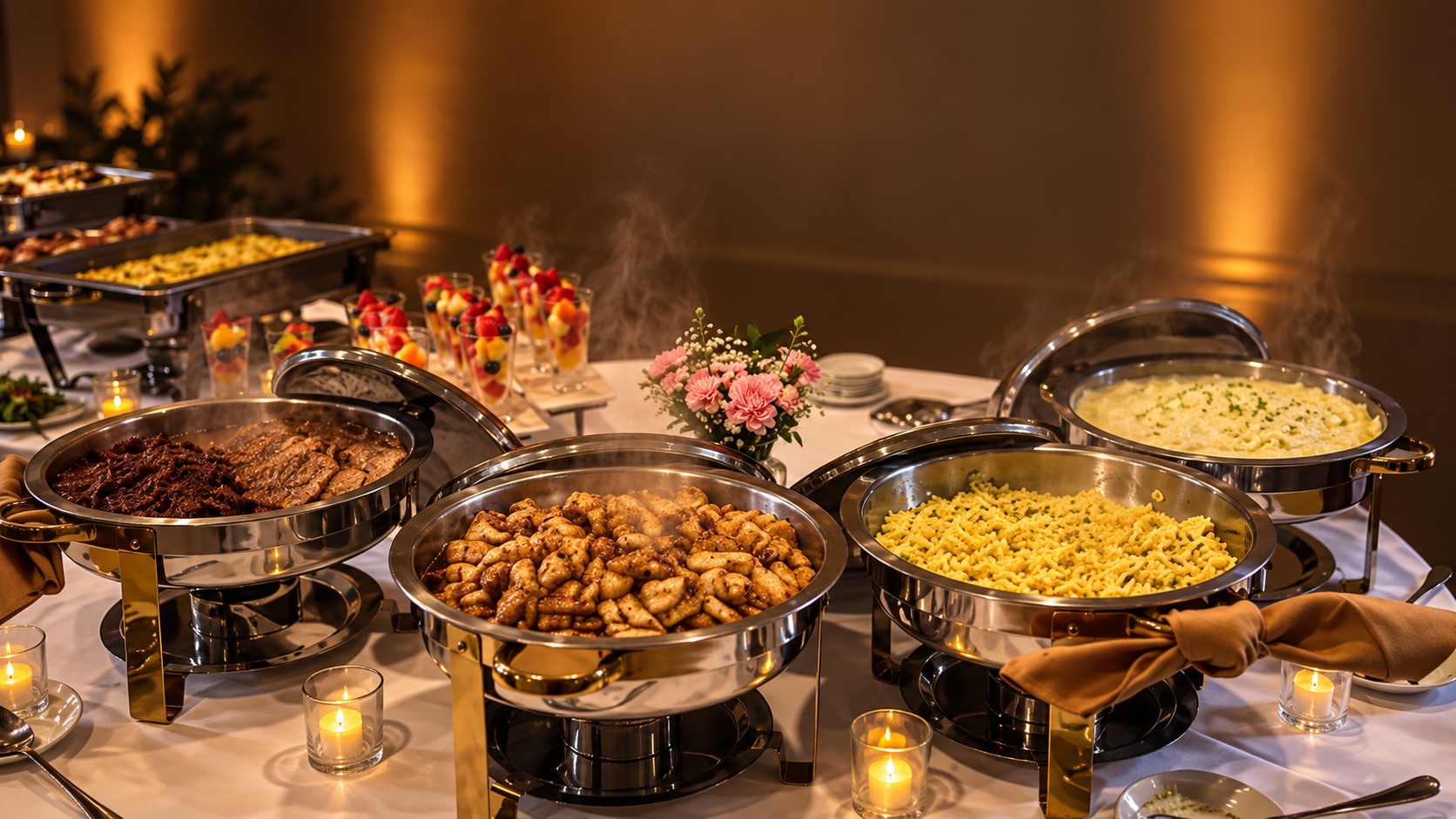 For Goodness Sakes hot buffet glowing in candlelight
