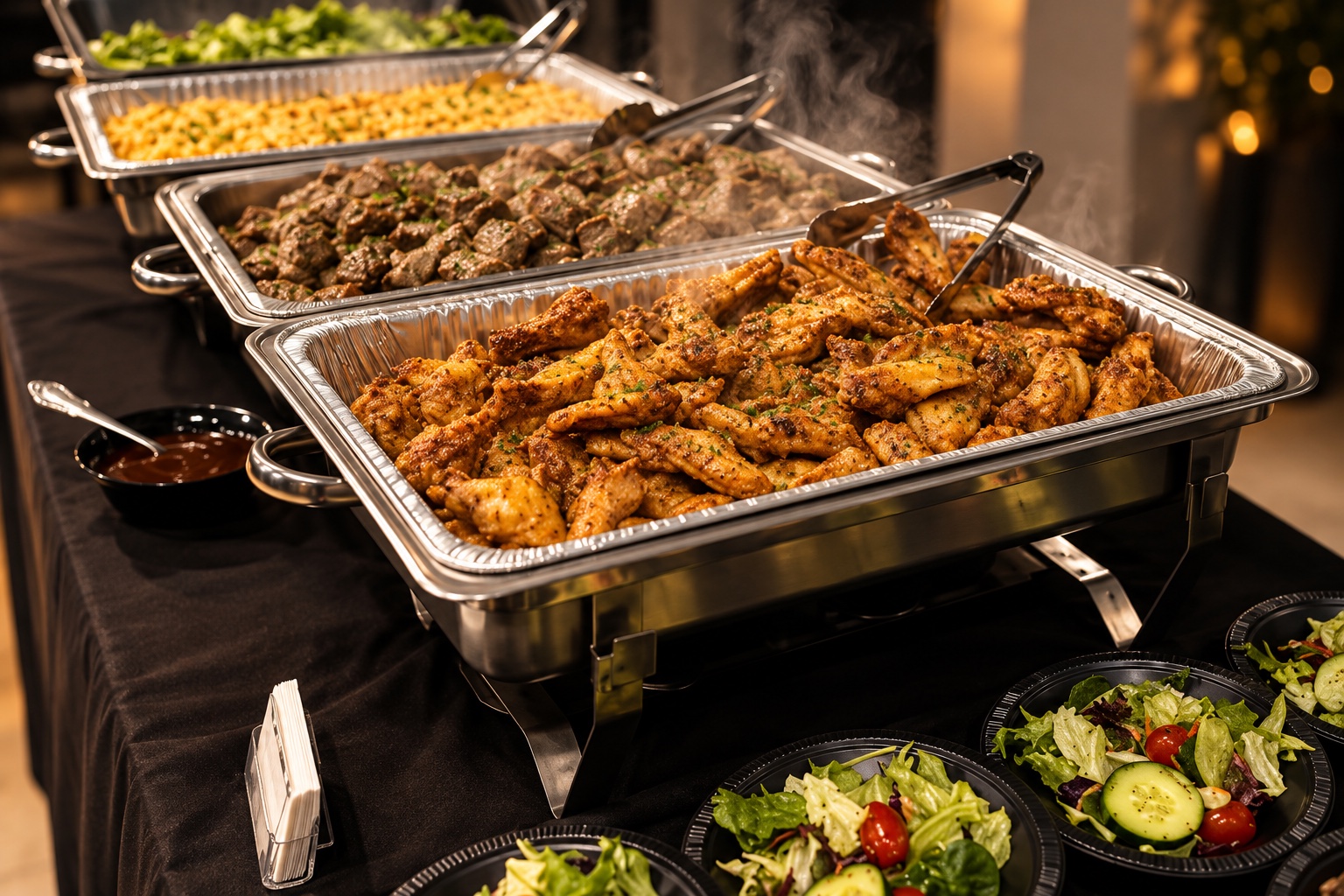 Seasoned chicken and hot catered dishes from For Goodness Sakes